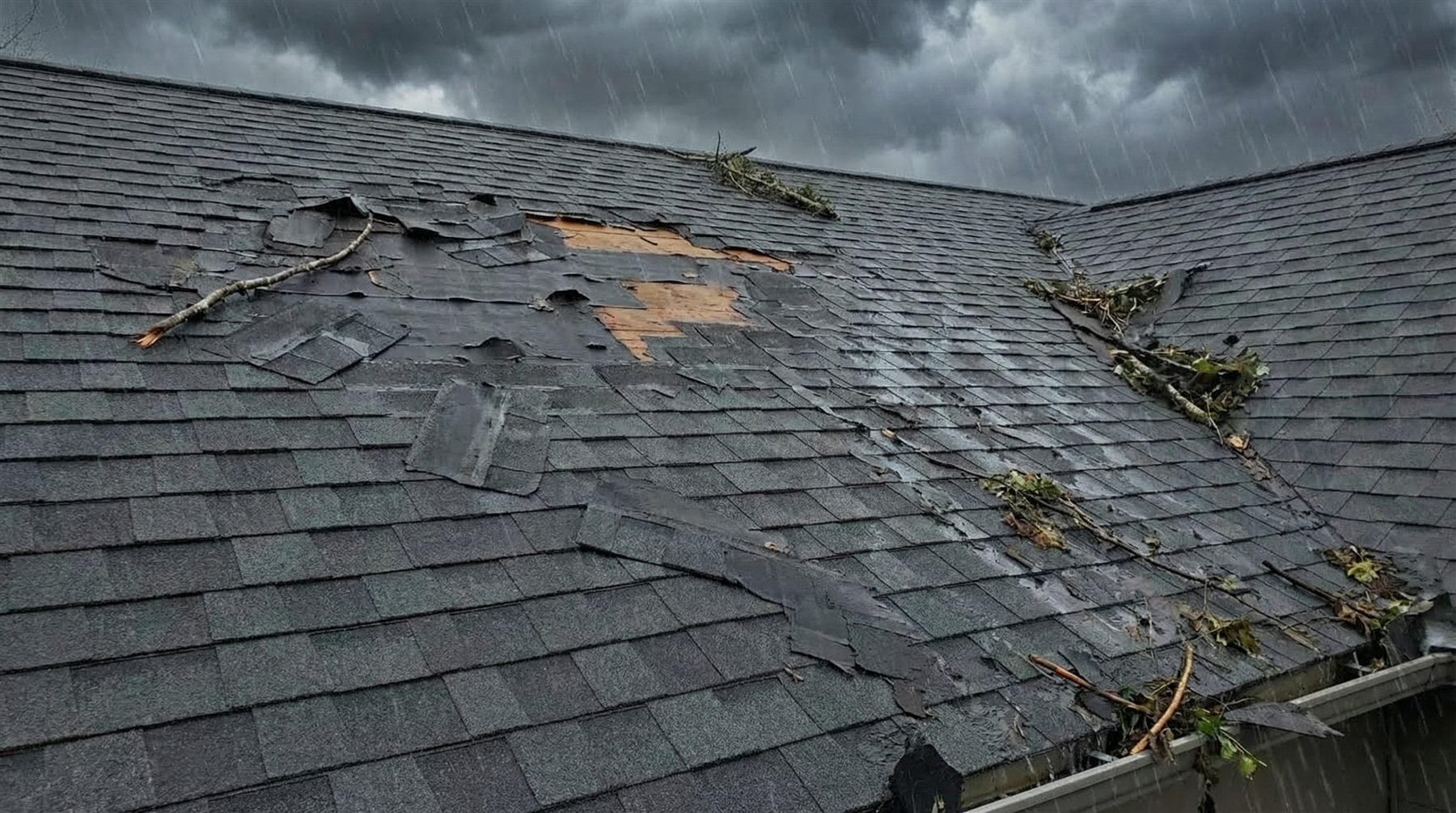 Damaged roof before full replacement showing weathered shingles - Raleigh, NC