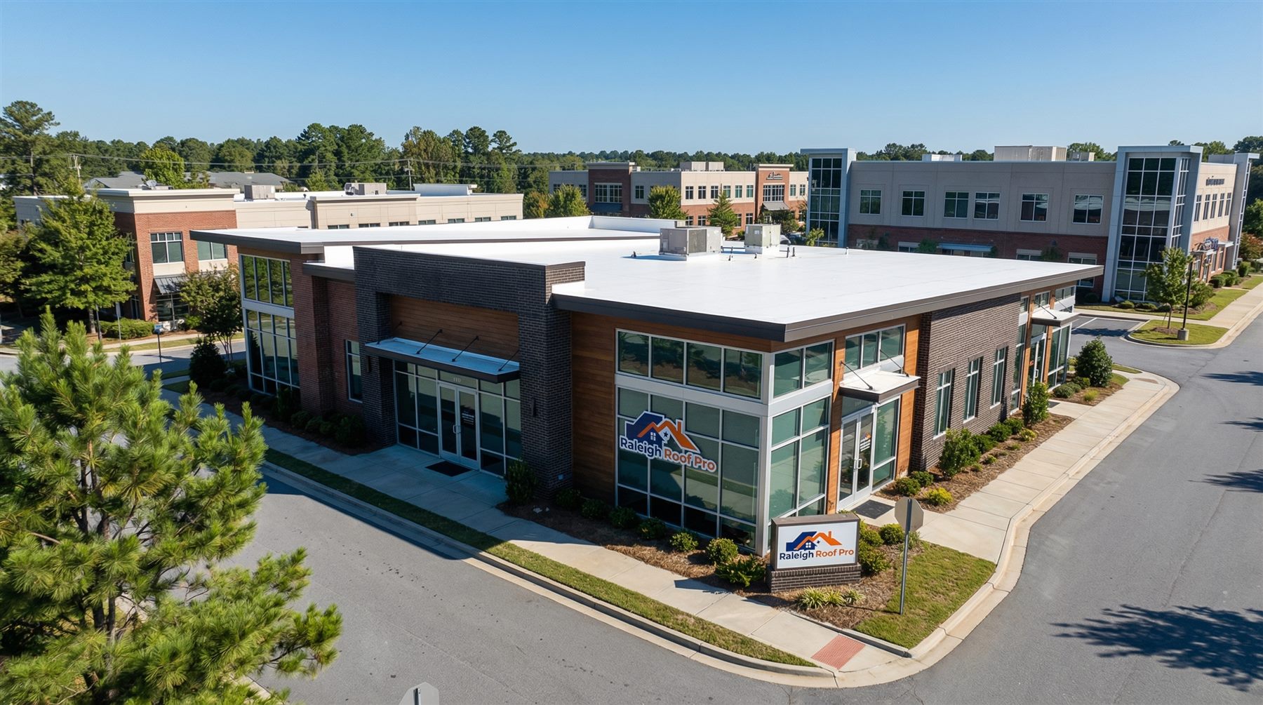 Commercial TPO roofing installation for business in Cary, NC by Raleigh Roof Pro