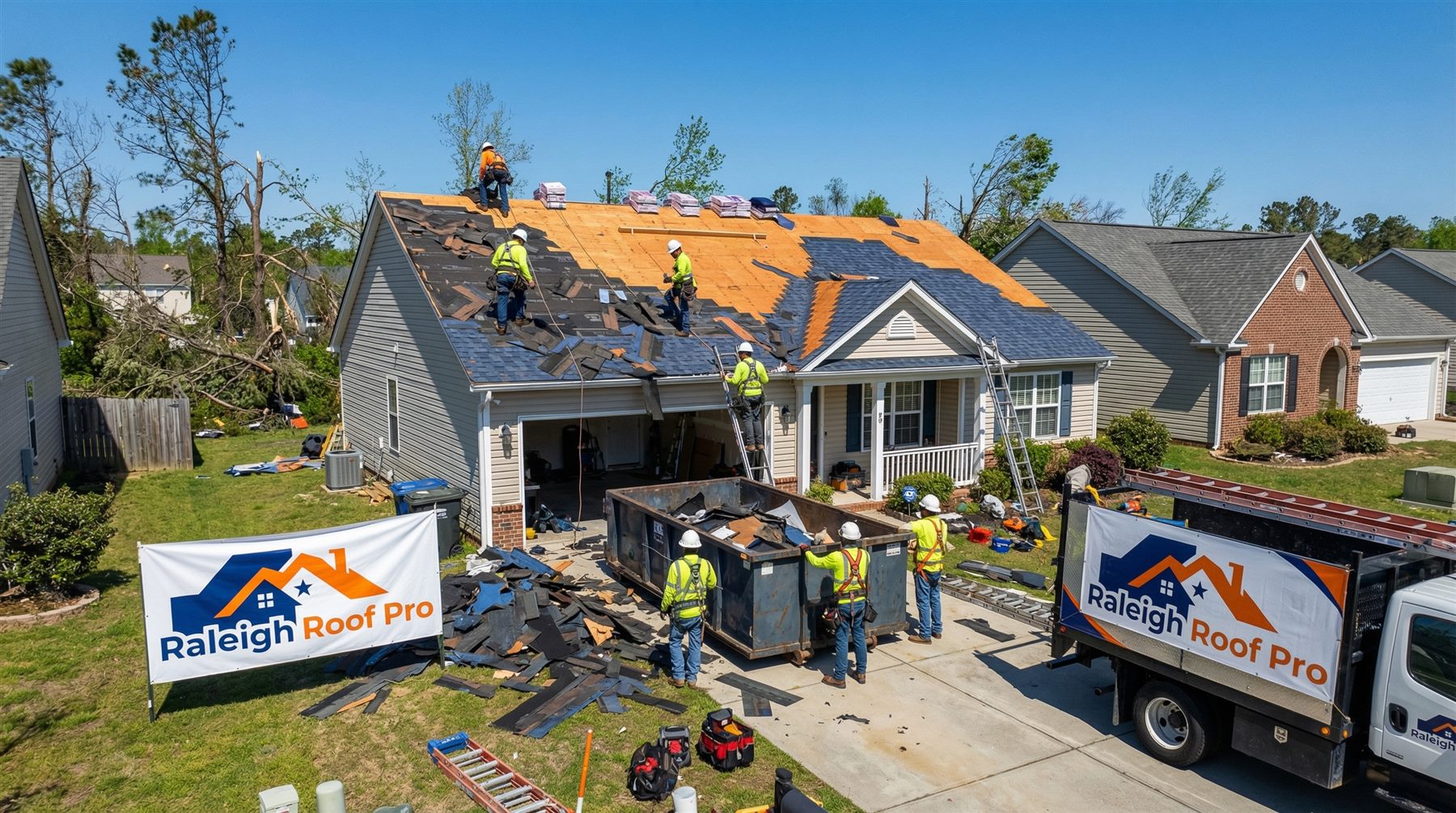 Storm damage roof repair and restoration in Durham, NC by Raleigh Roof Pro